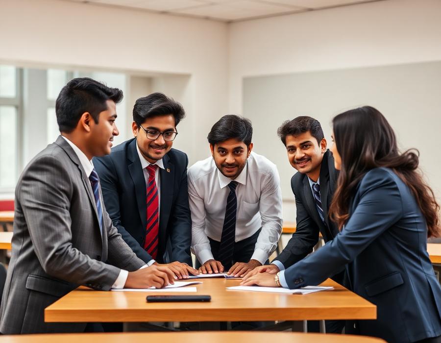 PGDM students discussing a case study in a classroom at ICBM-SBE