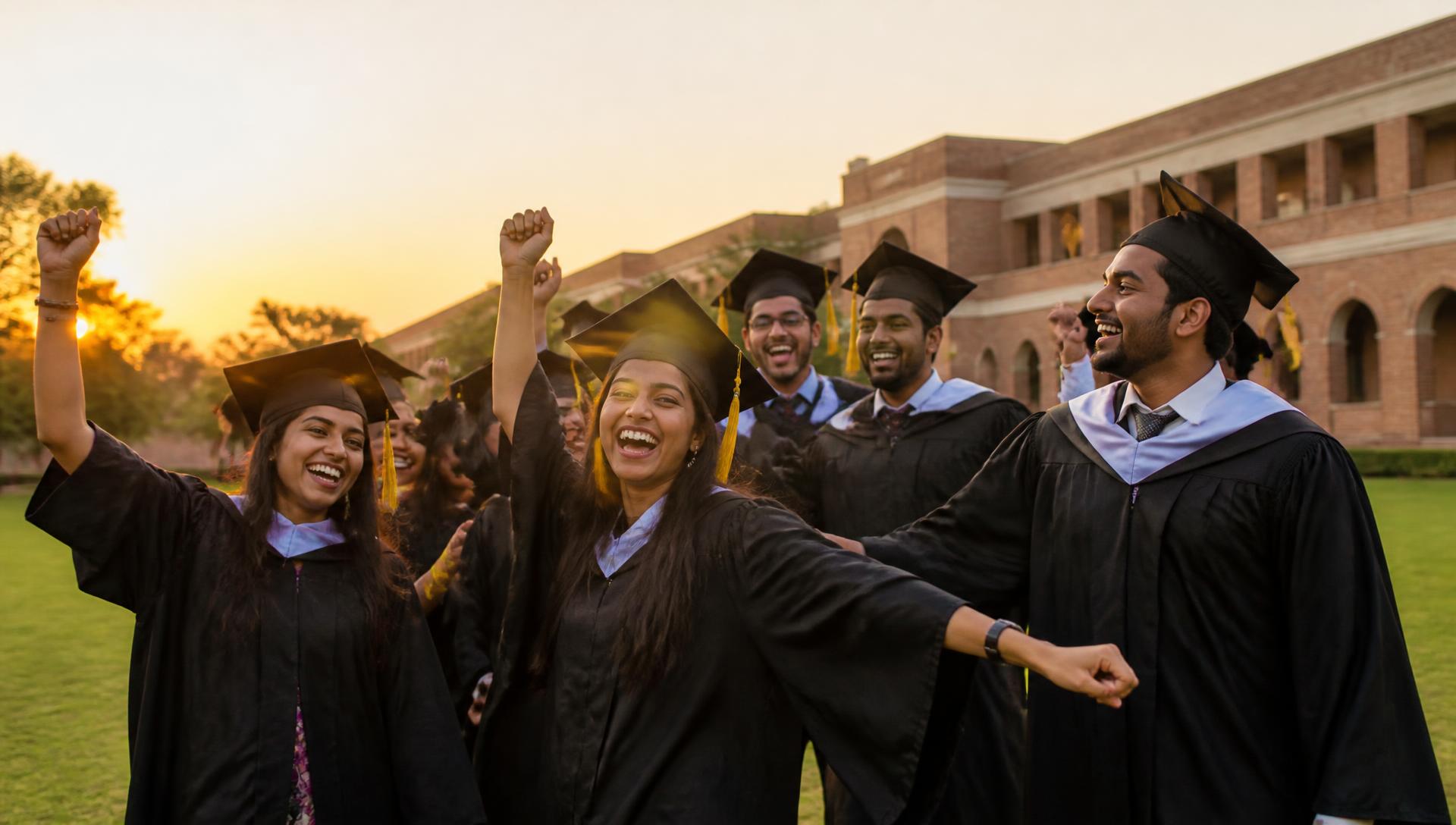 Graduating students celebrating on the ICBM-SBE campus lawn